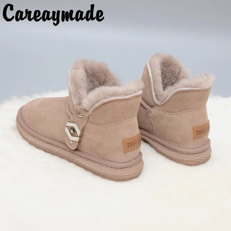 

Careaymade-New cowhide snow boots women's fur one-piece short Plush thickened warm and anti-skid handmade shoes in winter