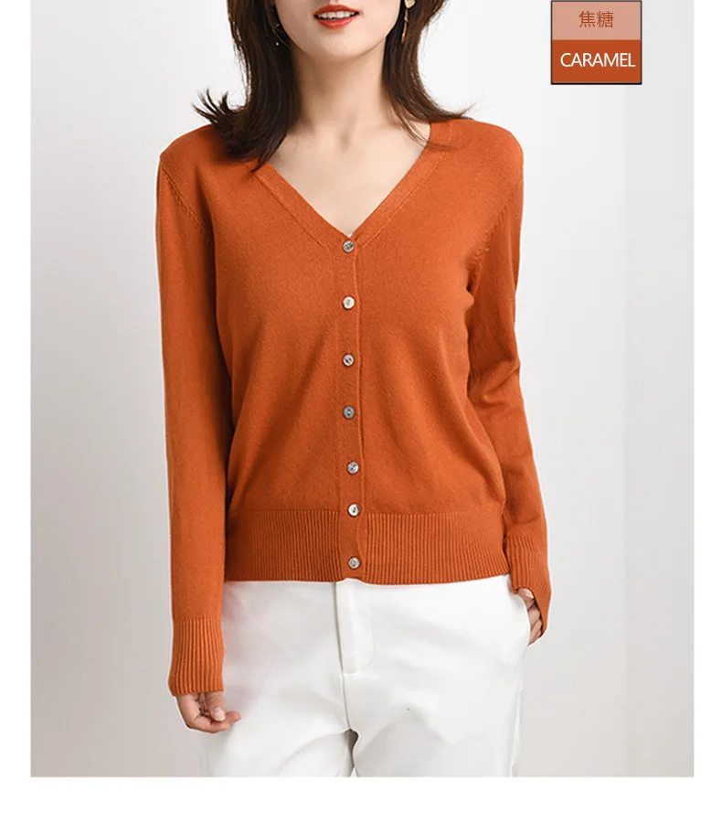 

knitted cardigans spring autumn cardigan women casual long sleeve tops V neck solid women sweater coat