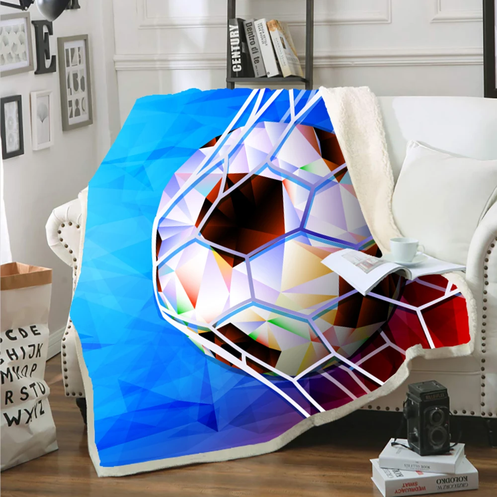 

New 3D Printed basketball/football/ tennis Sherpa Fleece Blanket Plush Throw Blanket Picnic Travel TV Bedspread For Kids Child