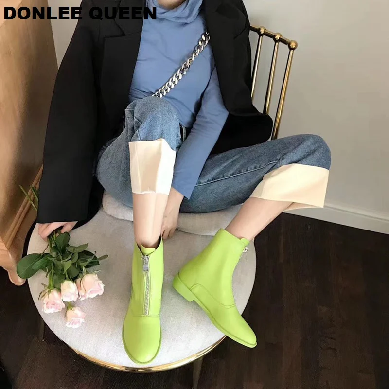 Ботильоны женские брендовые ботинки на низком каблуке с молнией спереди