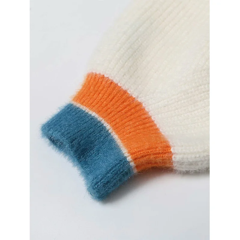 

2020 New Women Knitted Top Patchwork O-Neck Long Sleeves Pullover Sweater Female Fashion Casual Women Clothes
