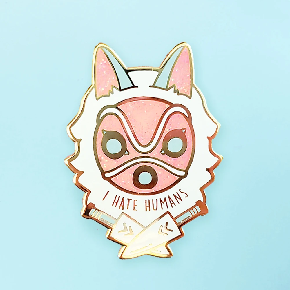 

I HATE HUMANS Enamel Pin Fashion Cute Pastel Princess Mononokes Brooch Anime Movie Fans Collectible Medal Unique Gift