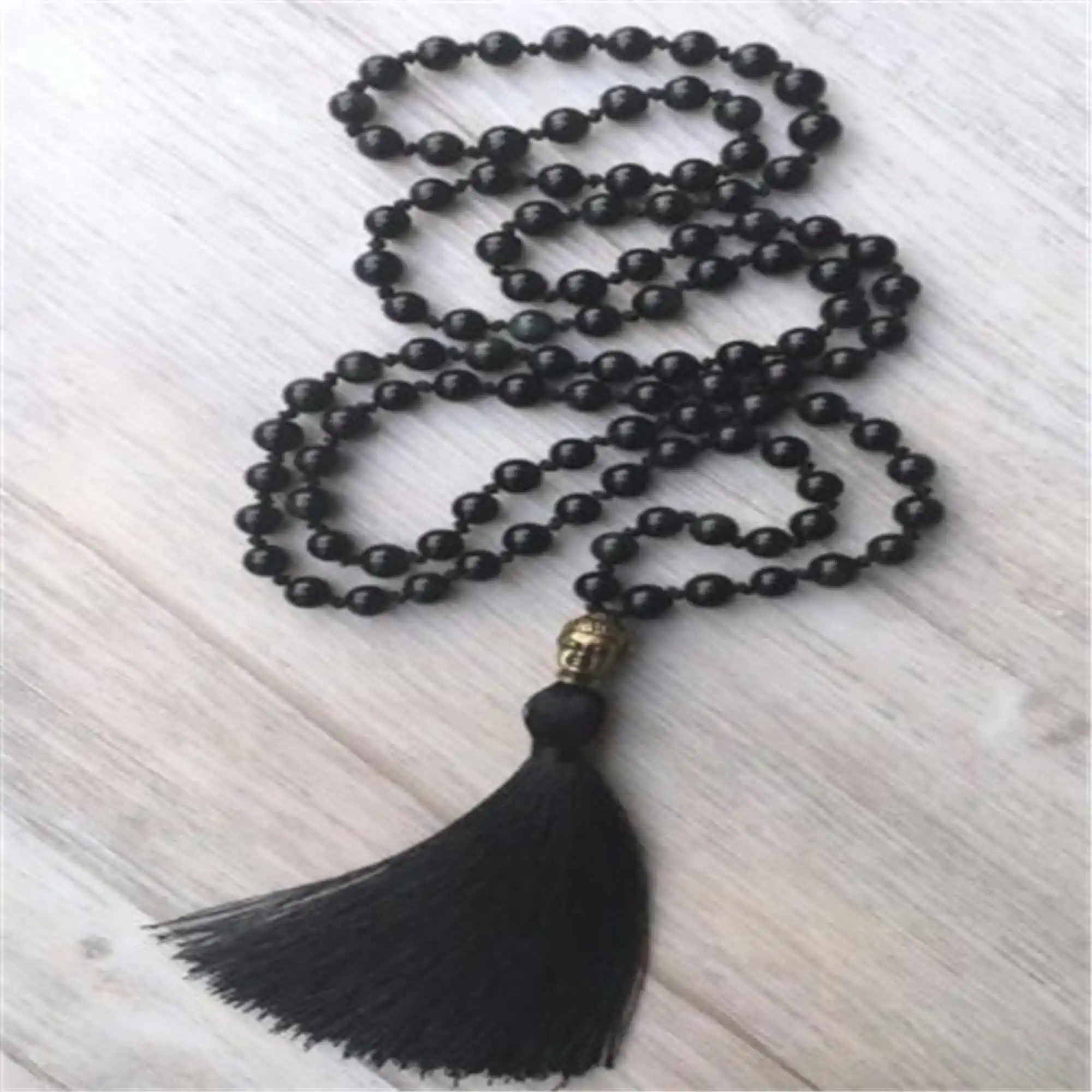

6MM Natural Obsidian black 108 gemstone knot Necklace Chain Calming Relief Wrist Bohemia Restore Inspiration Energy spread