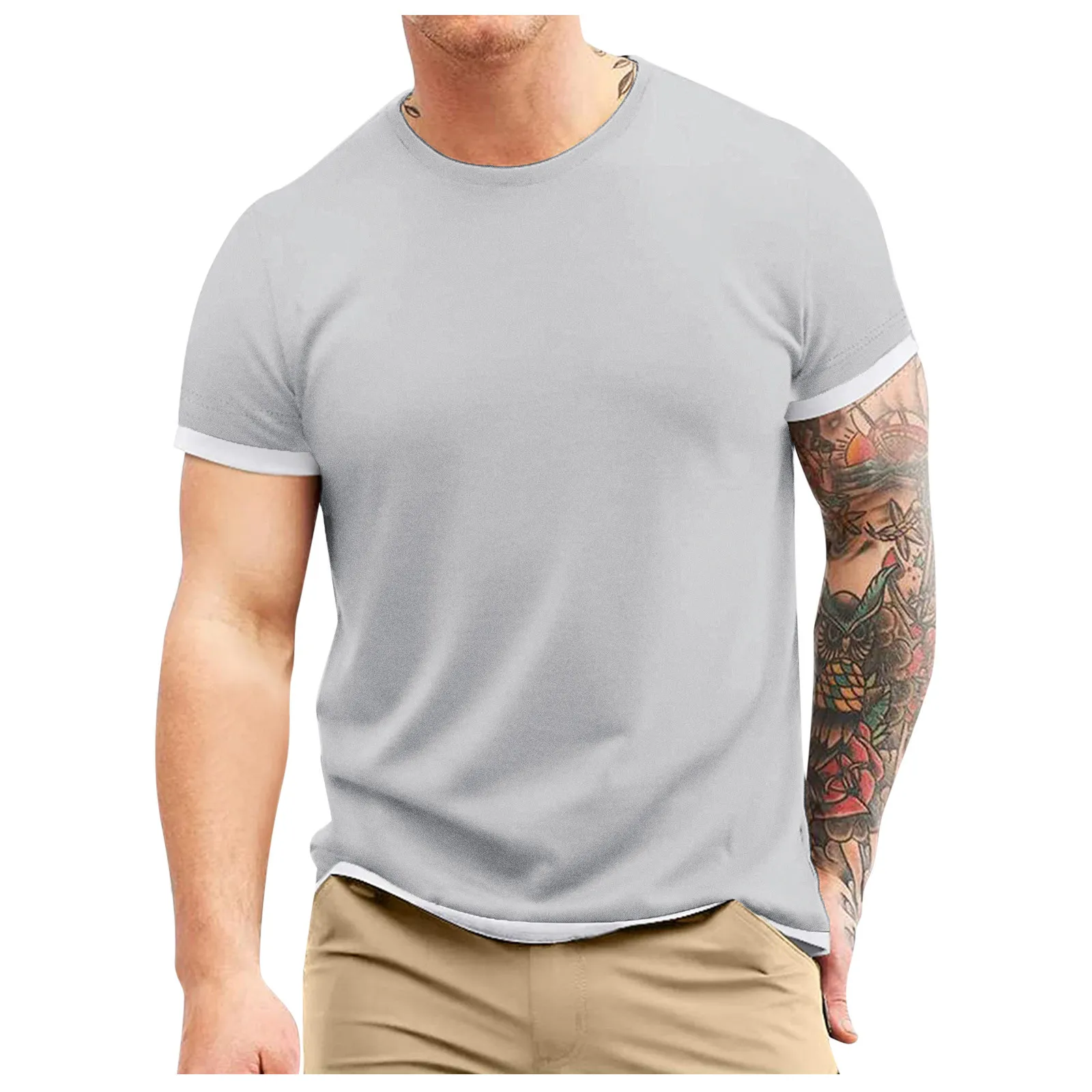 

2021 Men's T Shirts Casual Solid Short Sleeve Fake Two Piece O-Neck Tops Blouse T-Shirts Summer Streetwear Men