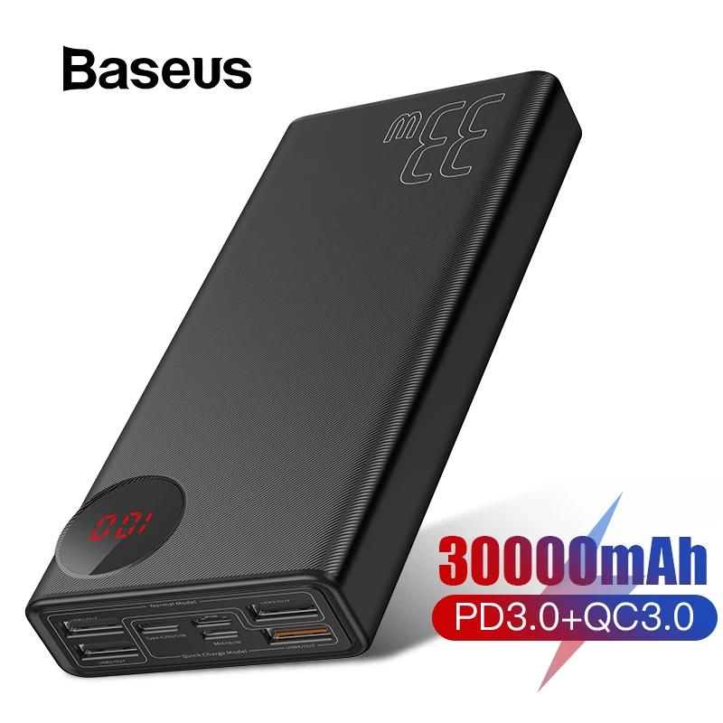Baseus 30000 мАч Внешний аккумулятор быстрая зарядка 3,0 портативное Внешнее зарядное устройство с QC3.0+ PD3.0 быстрое зарядное устройство для телефона