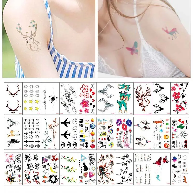 30 шт./компл. тату наклейки бабочки Дракон временная татуировка животные