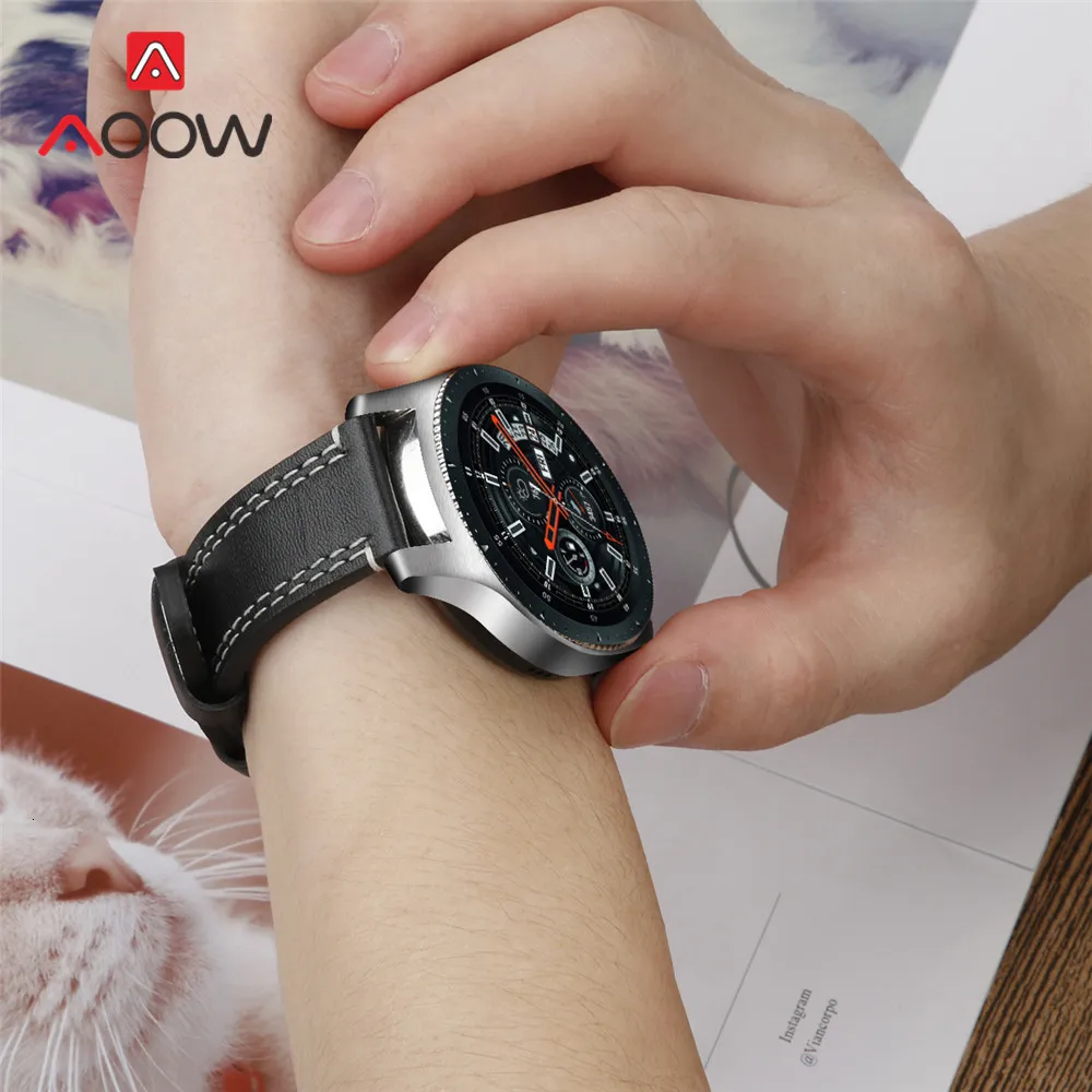 22 мм ремешок из натуральной кожи для samsung Galaxy Watch 46 мм gear S3 huawei GT Amazfit Stratos Pace Line быстросъемный браслет