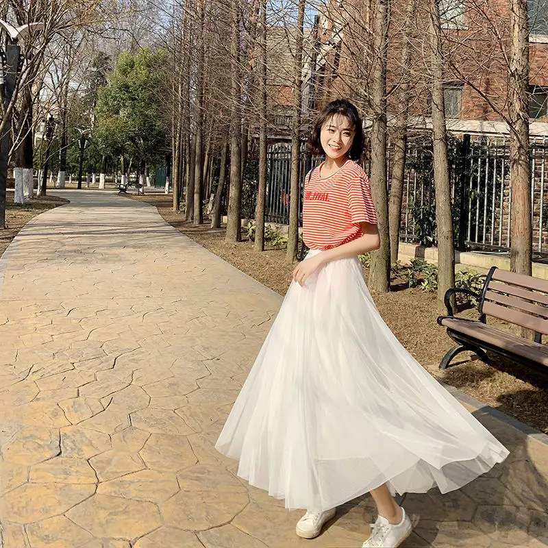 

2021 new summer gauze skirt half length skirt female student Korean medium length fairy skirt A-line skirt slim