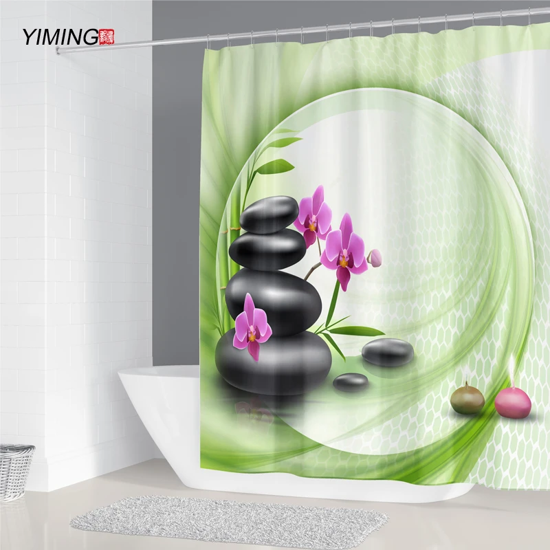 

200x180 bathroom curtain stone bamboo water flowing zen meditation printing polyester waterproof shower curtain home decoration