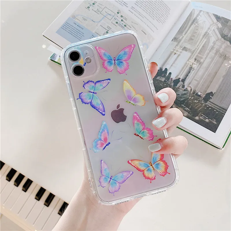 Милый мультяшный чехол с лазерной бабочкой для iPhone 11 Pro Max SE 2 2020 X XR XS 7 8 Plus чехлы