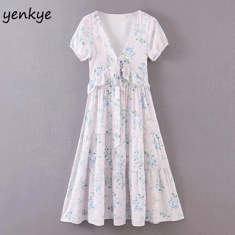 Женское шифоновое платье трапеция элегантное милое летнее с цветочным принтом