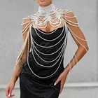 Женская цепочка с бусинами, сексуальное ожерелье с жемчугом, Женская шаль в стиле панк, ошейник на плечо, Ювелирное Украшение для тела невесты