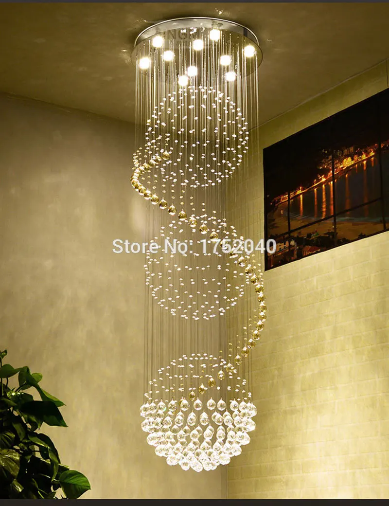 Online Modern LED Kristal Avize Aydınlatma Spiral Merdiven Lambası Uzun Tel Droplight Villa Salonu üç Top Merdiven Boşluğu Dekoratif ışıklar