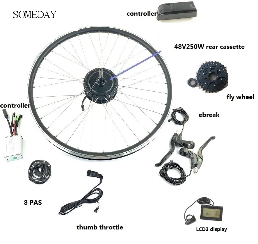 Когда-нибудь Ebike комплект 48v250w задний Кассетный концентратор мотор с дисплеем LCD3