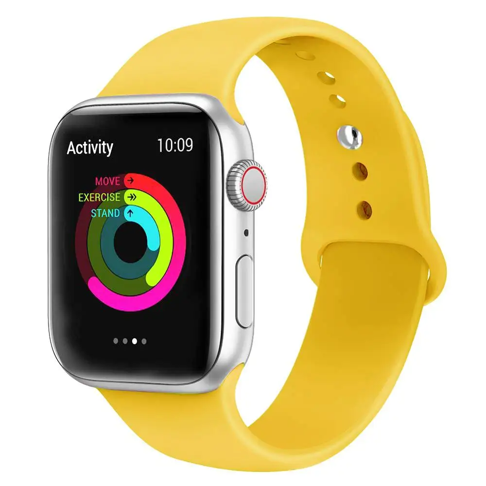 yellow Силиконовый ремешок для наручных часов Apple Watch, 42 мм, 38 мм, Версия 44 мм 40 мм резиновый браслет Ремешки черный ремешок наручных часов Iwatch серии 5/4/3/2/1 браслет - Цвет ремешка: yellow