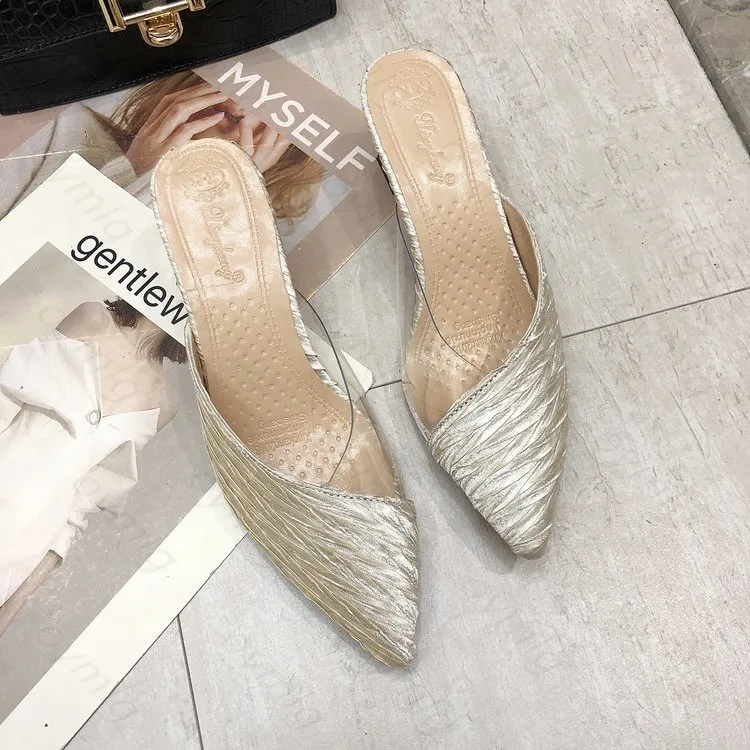 

Square heel High heel slippers women 2019 spring summer shoes women Fashion Wild Baotou Gingham Microfiber Casual ladies shoes