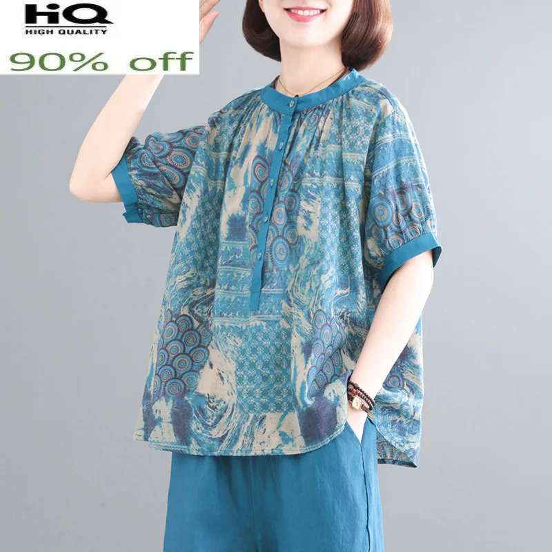 

Women's T-shirt Vintage Top Female Short Sleeve Linen T-shirts Casual Summer Clothes for Women 2022 Camisetas De Mujer Pph4698