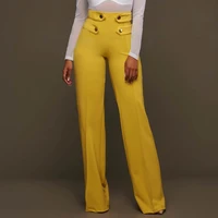 high waisted wide leg pants fashion office ladies trousers yellow black plain straight women loose autumn winter casual pants