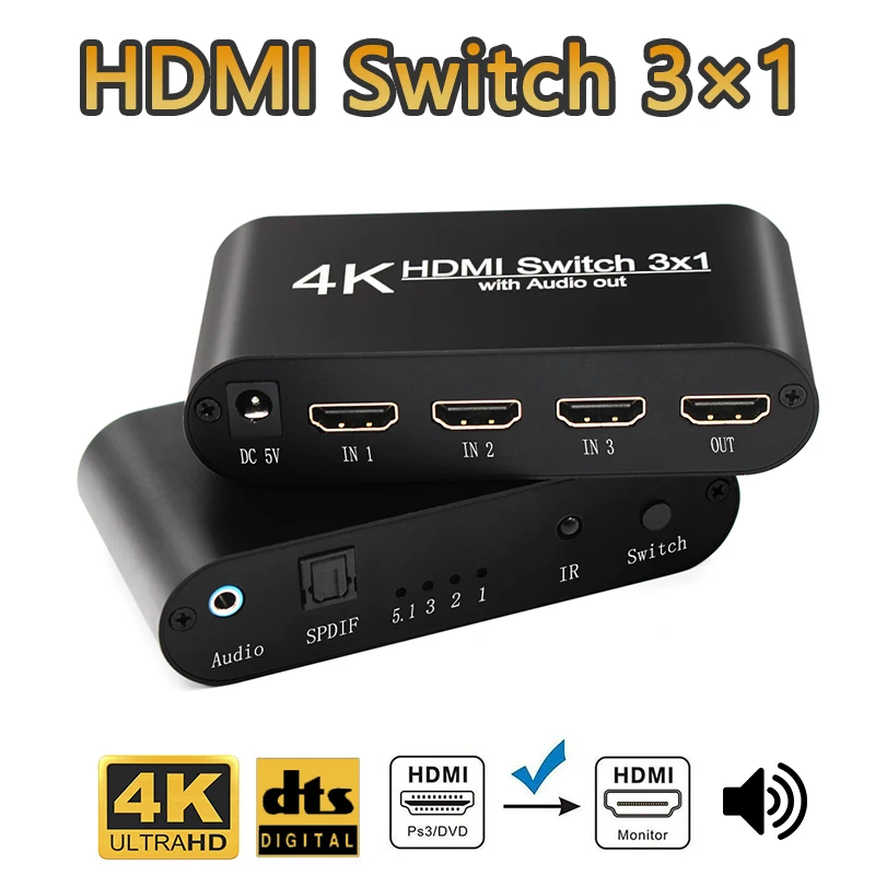 Совместимому с HDMI переключатель аудио экстрактор 3x1 4K адаптер 3 в 1 из коммутатор