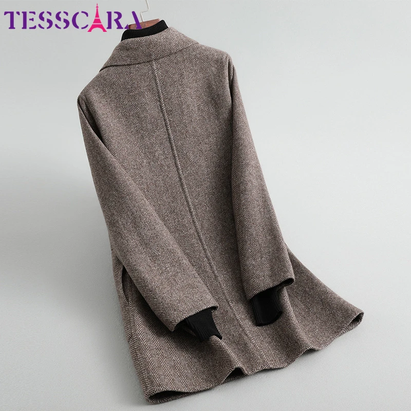TESSCARA Женская осенне-зимняя Шерстяная Смесь простая куртка-пальто женский теплый