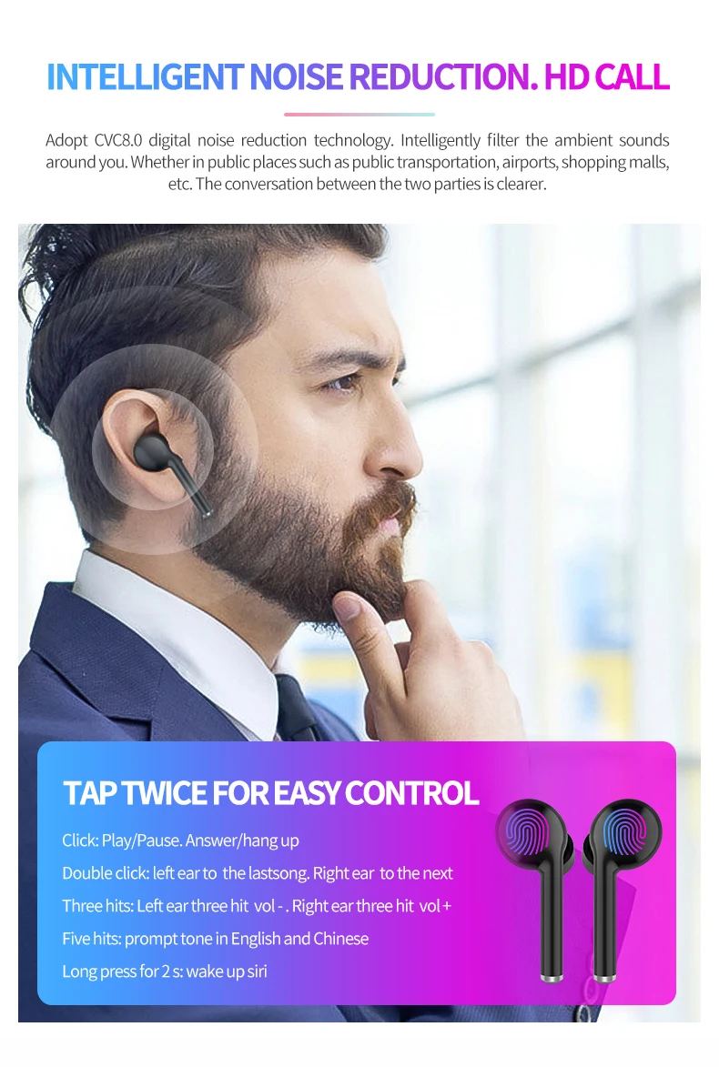 Сенсорное управление TW40 bluetooth гарнитура 5,0 мини-микрофон с дисплеем питания зарядная коробка Беспроводная 3D стерео гарнитура воспроизведения
