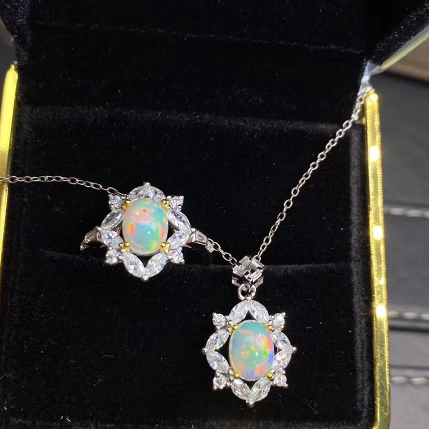 

opal Natural Opal jewelry set Natural Real Opal 925 sterling silver 1pc pendant,1pc ring