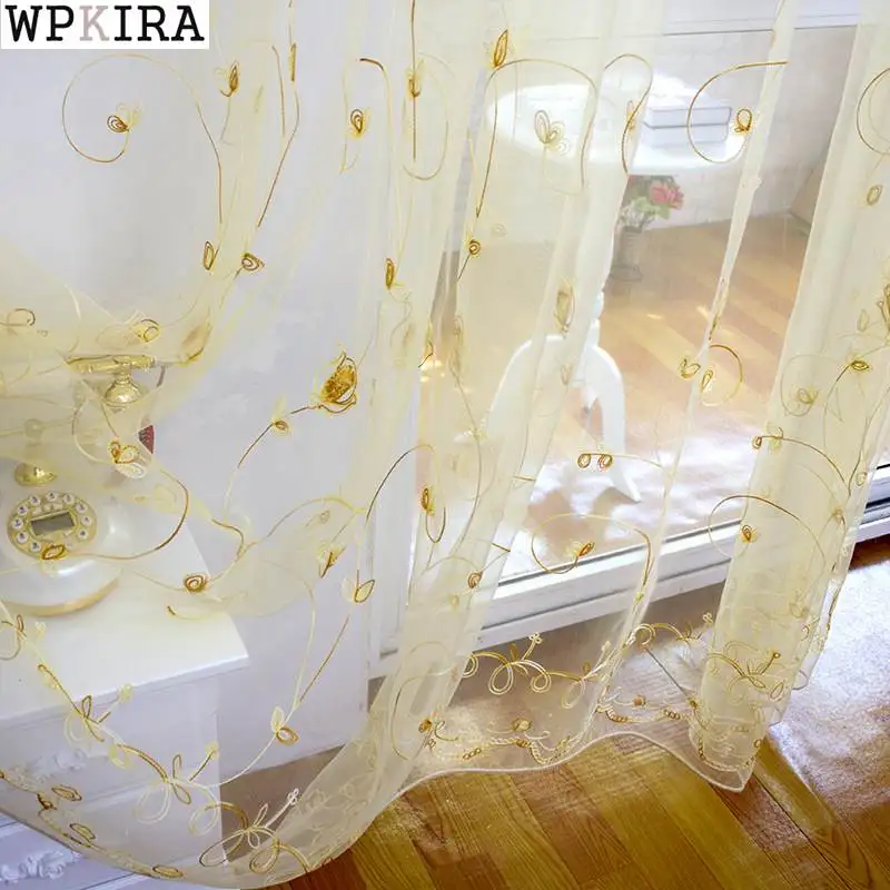 Желтые шторы Цветочные Sheer вуаль Европейской современные окна Гостиная Спальня