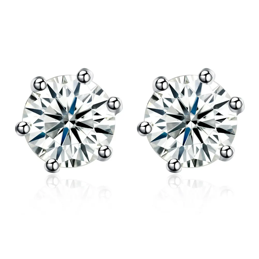 

SILVERHOO 925 Sterling Silver Stud Earrings For Women Clear Cubic Zirconia Geometric Six Claws Female Earring Fine Jewelry