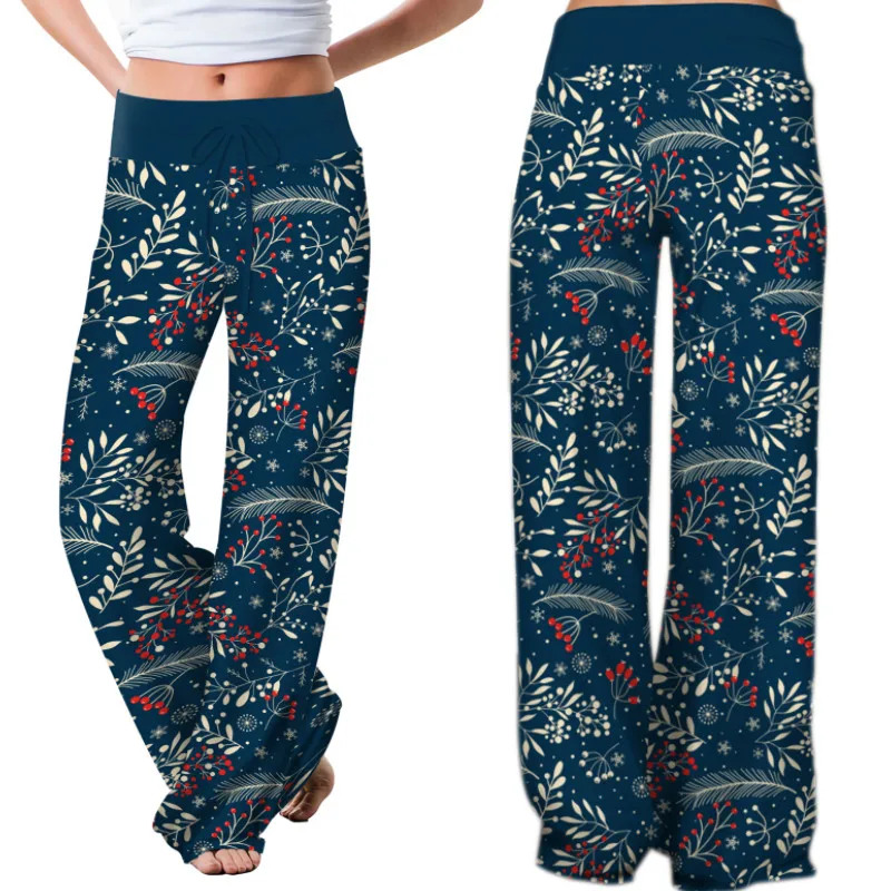 

Womens Casual Straight Trousers Fashion Printing Drawstring High Waist Stretch Long Pants Spring Autumn