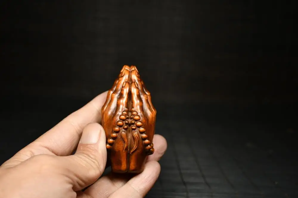 

Home Decor 3" China Collection Old Boxwood Bergamot statue Bergamot namaste wood carving Amitabha Buddha Statue