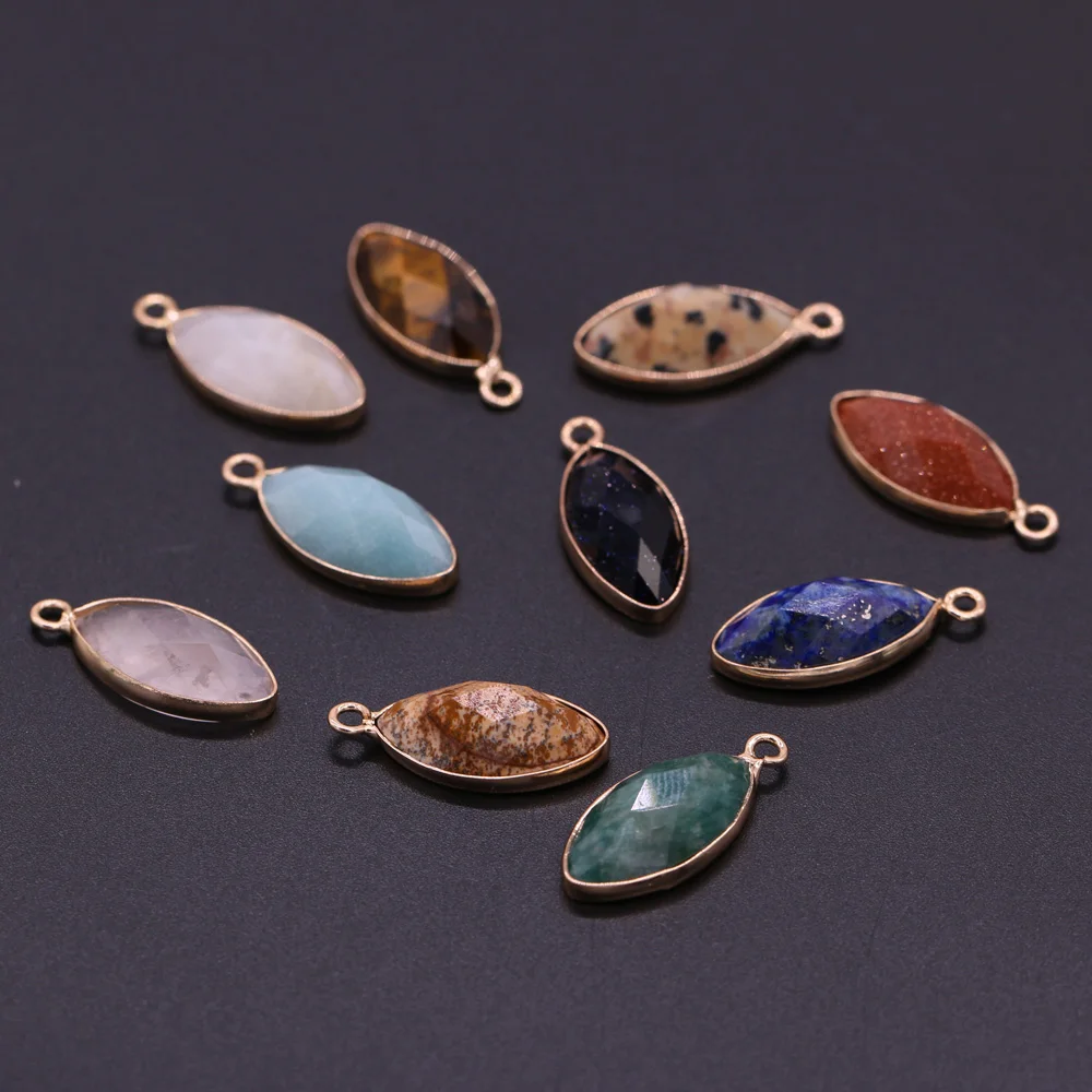 

Natural Semi Precious Stone Pendant Horseeye in section Ten materials for Jewelry Making DIY Necklace Bracelets10x20mm