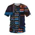 Летняя футболка с коротким рукавом для мужчин и женщин, футболка в стиле хип-хоп с 3d принтом электронных чипов, футболка в стиле Харадзюку, Топ оверсайз