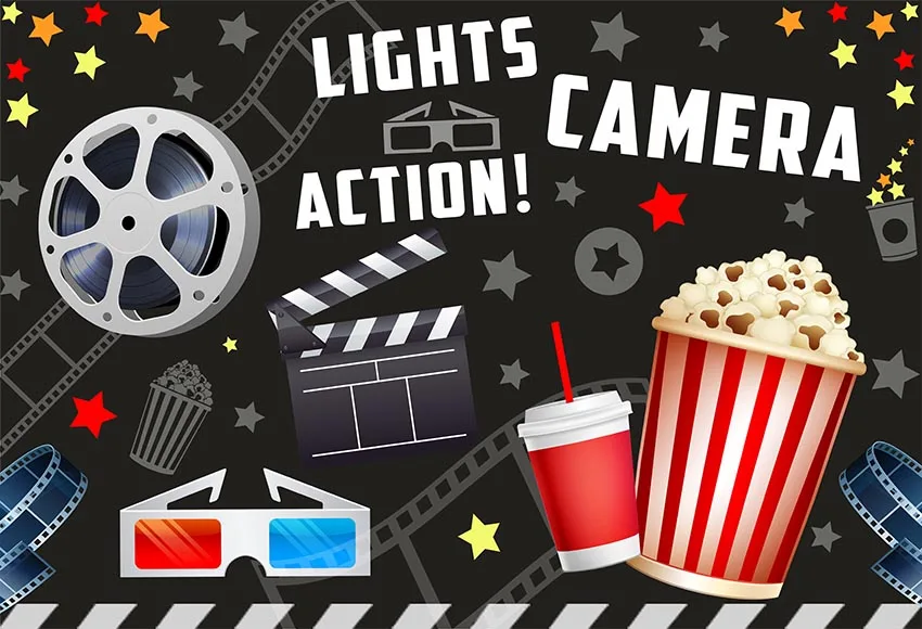 

Mehofond Vintage Movie Birthday Party Decorations Banner Photo Studio Booth Background Movie Night Lights Camera Action Dress-up