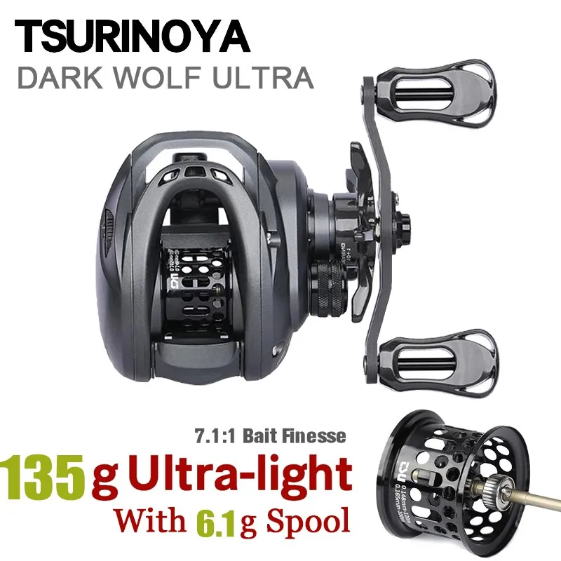 TSURINOYA 135g Ultralight Fishing Reel BFS Baitcaster Reel  6.1g Thinner Diameter Line Shallow Spool 50S  7.1:1 For Bass Trout