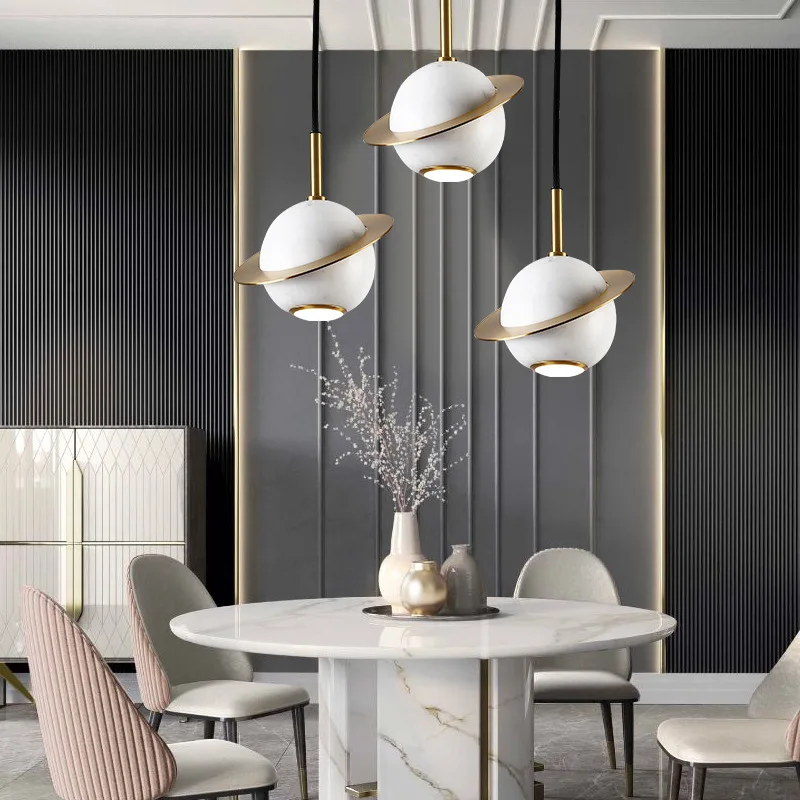 Nordic планетарный светильник класса люкс Медь Мрамор подвесной с Спальня
