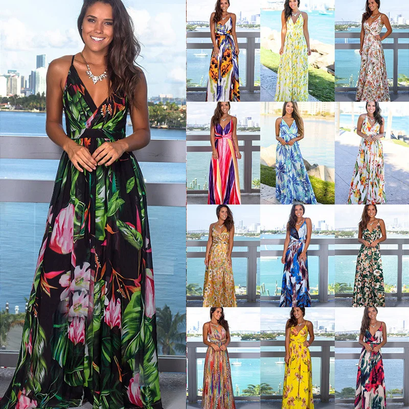 

New Arrival 2020 Spring and Summer New Women's Fashion Strap Print Beach Dress