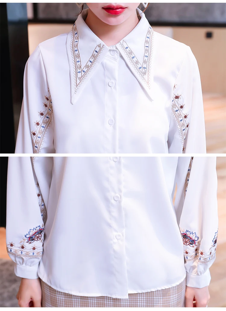 Женская приталенная блузка с длинными рукавами-фонариками и вышивкой от AliExpress WW