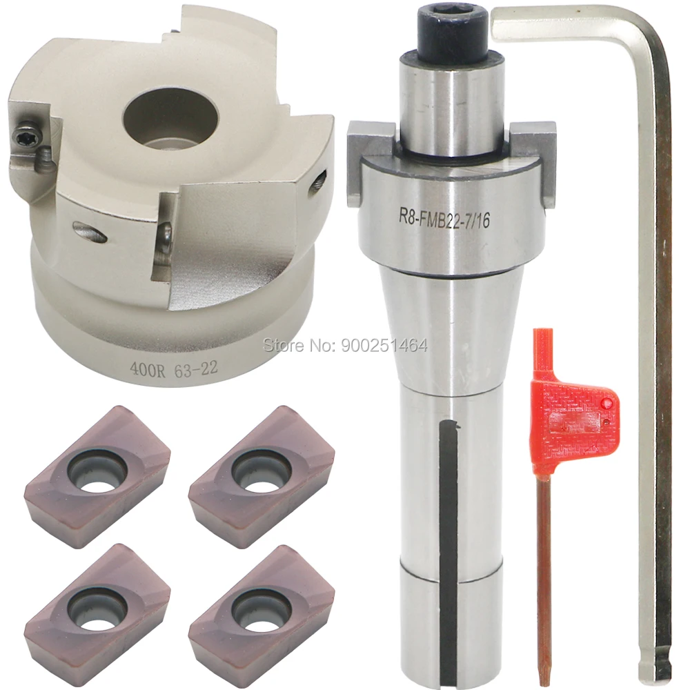 

Face Milling Cutter Holder 90 Deg 400R 63-22 + R8-FMB22-7/16 + APMT1604 Hard Alloy Blade, Suitable for CNC Machine Processing.