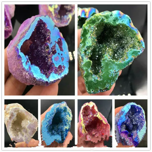 

Титан с агатом geode, натуральный кварцевый кристаллический кластер радуги