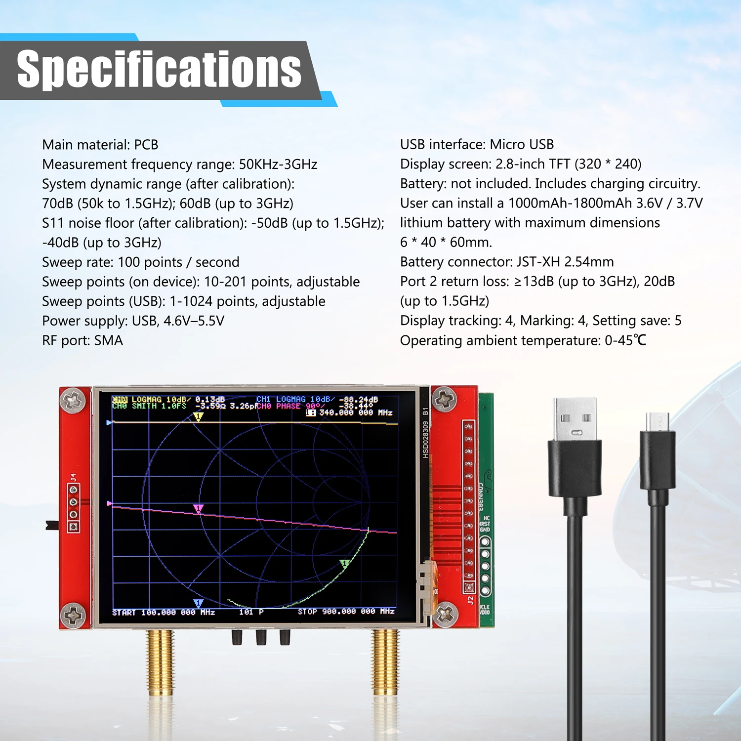 

3G Vector Network Analyzer S-A-A-2 NanoVNA V2 Antenna Analyzer Shortwave HF VHF UHF with Acrylic Housing