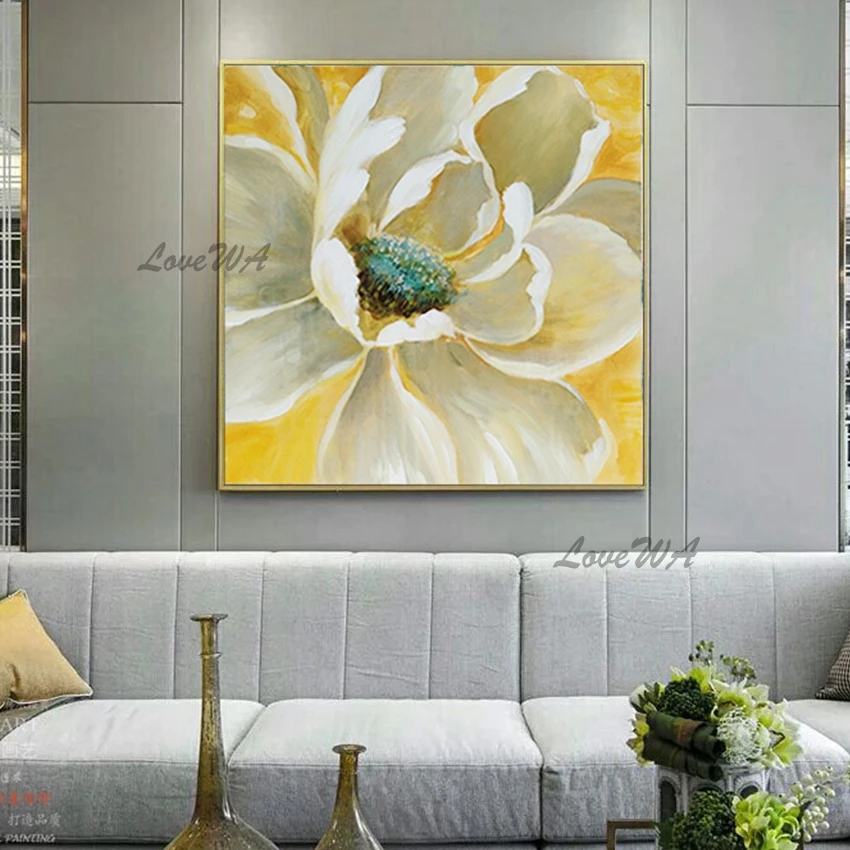 

Best Hand painted Palette Golden Flower Modern oil painting on canvas handmade Knife Wall Painting Home Decoration Unframed