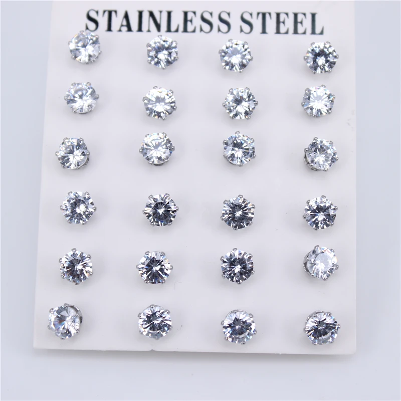 Diameter 6MM 12pair Нержавеющая сталь ювелирные изделия 12 пар/компл. серебро Цвет Диаметр с диагональю экрана 3-6 мм высокое качество серьги с цирконием кубической огранки для WomenZN30 - Окраска металла: Diameter 6MM 12pair