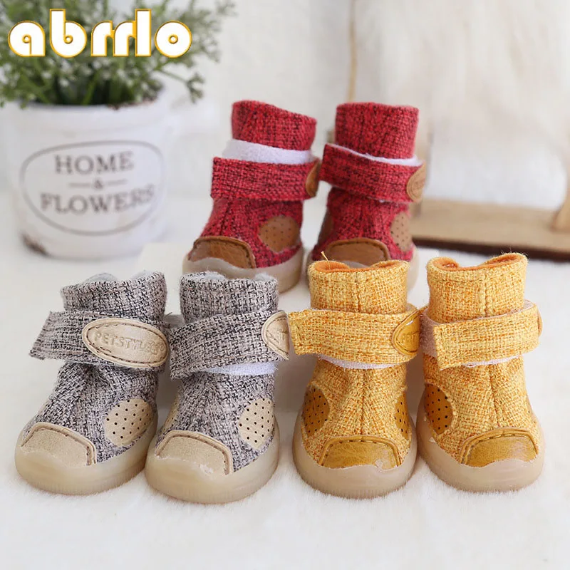 Обувь для собак abrlo 4 шт./лот пинетки из хлопка и льна переносная дышащая