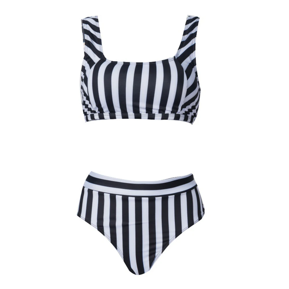 

New 2021 Large Size Sexy Fat Woman Swimsuit Women Stripe Black White Swimming Two Piece Suits Biquini Brazilian Beachwear 4XL