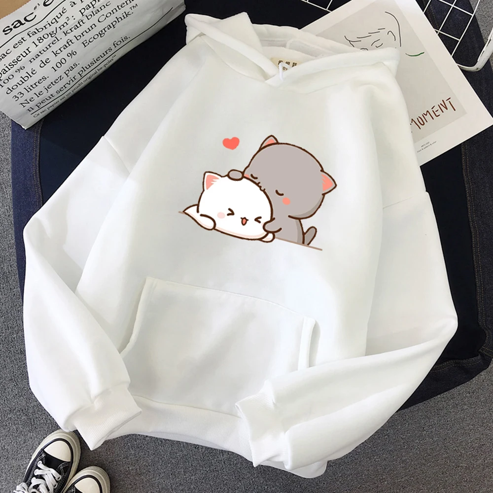 

Peach Cat Kawaii Women Clothing Aesthetic Hoodies Cute Tops Oversized Sweatshirt Women Cartoon Print Unisex Warm Streetwear