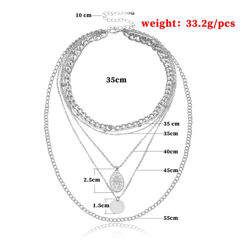 

AE-CANFLY 2020 New Gothic Multi Layered Curb Cuban Choker Necklace Vintage Sequins Carved Coin Pendant Necklaces Women Jewelry
