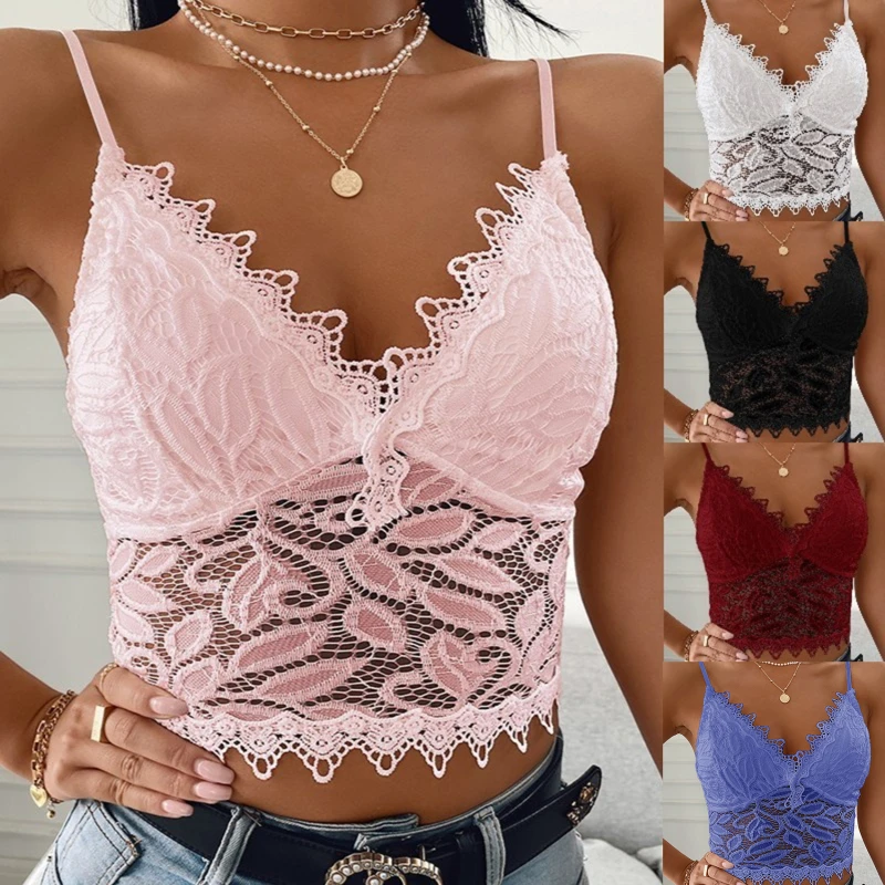 

Aesthetic Lace Patchwork Tank Tops For Women Sexy V-Neck Retro Crop Tops Summer Fashion Casual Camisole Bralett Cute Tops
