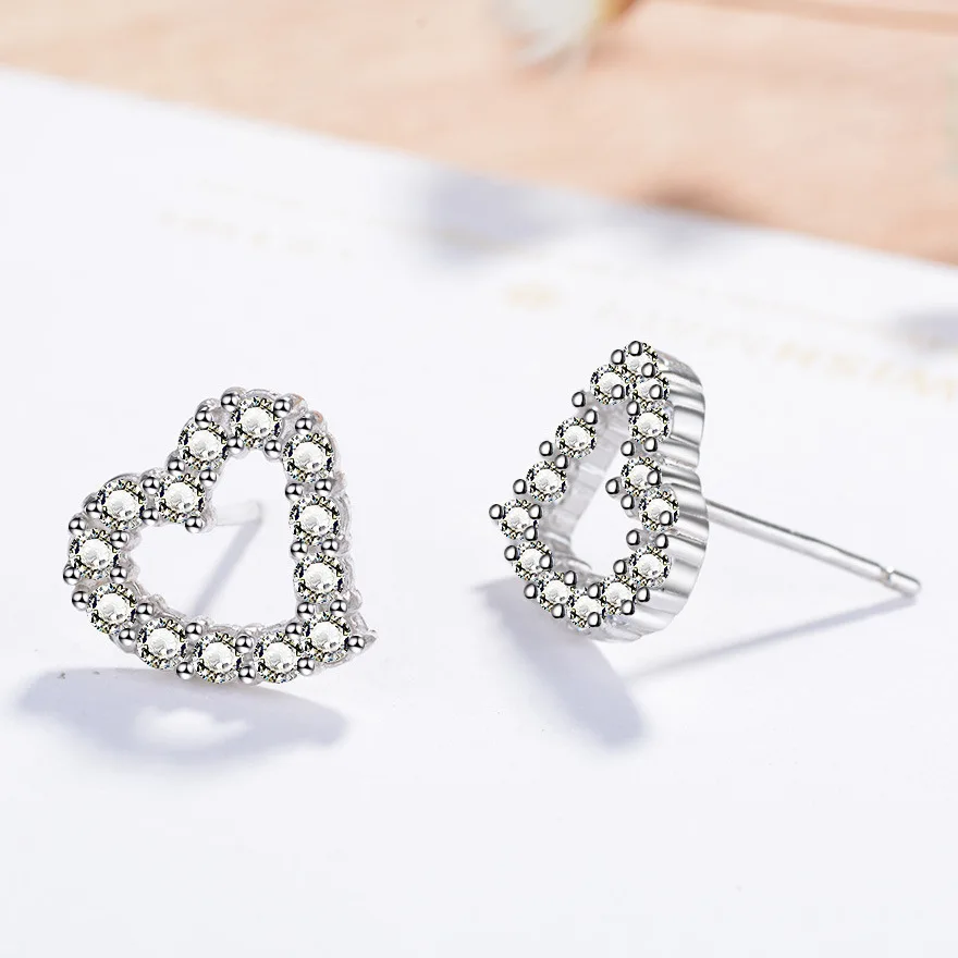 

925 sterling silver simple heart-shaped peach heart love beads inlaid zircon crystal women earrings party ladies gifts