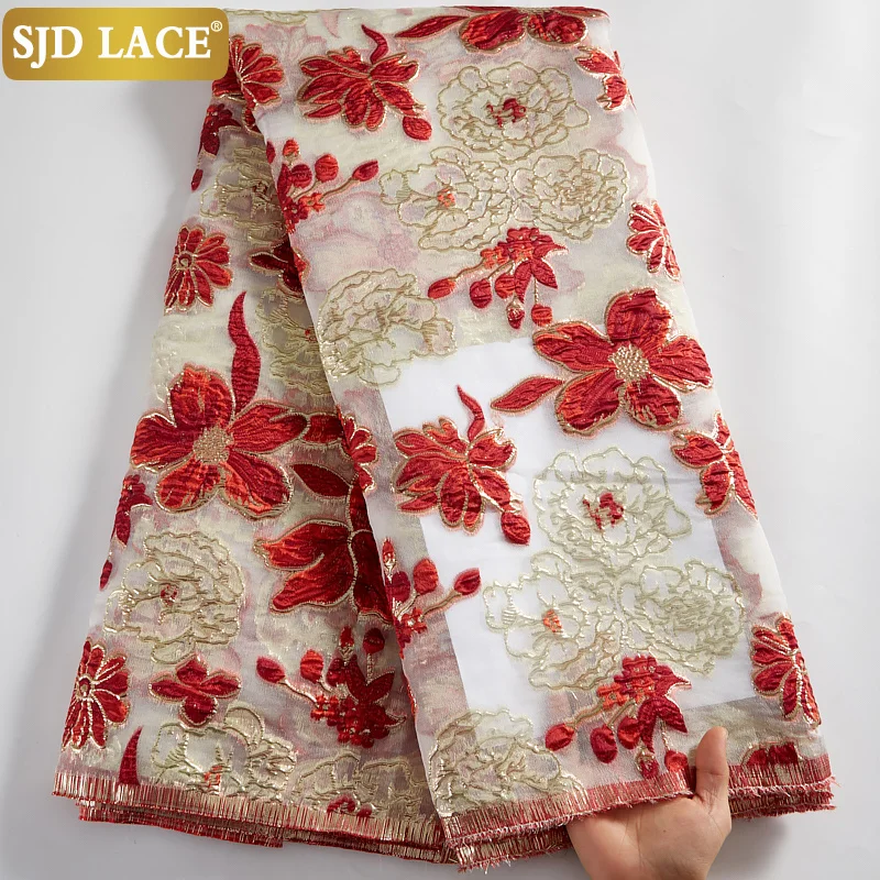 

SJD LACE Fashion Bridal Material African Lace Fabric 5Yards Jacquard Brocade Tulle French Gilding Organza Lace Fabric Sew A2533