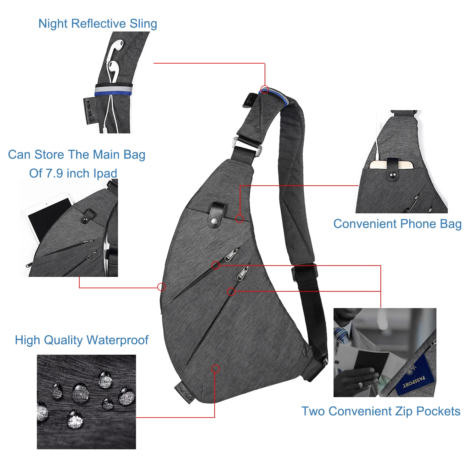 Нагрудная сумка DIENQI для мужчин многофункциональная водонепроницаемая через